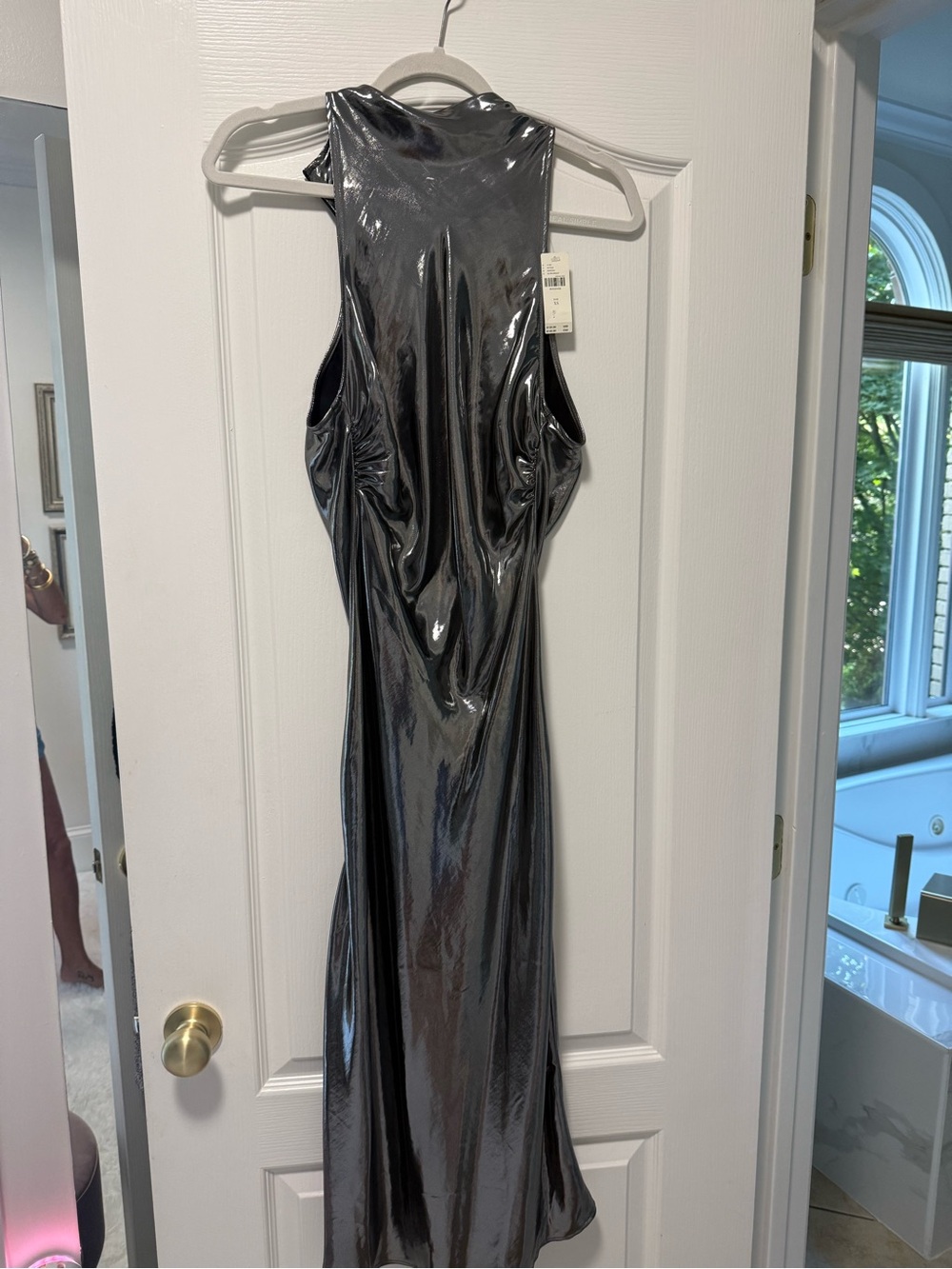 Anthropologie Shiny Black High-Neck Backless Slip Dress